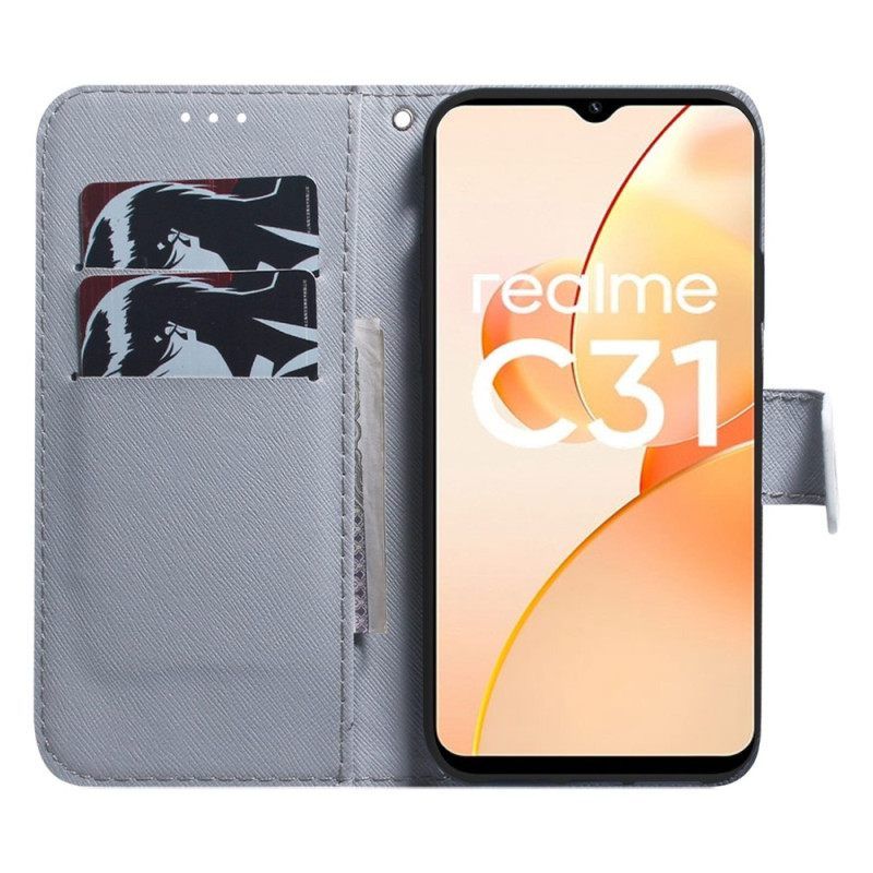 δερματινη θηκη Realme C31 Κεφάλι Λιονταριού